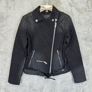 Diesel Jacket Womens XS Black Quilted Moto Biker Asymmetrical Zip Belted